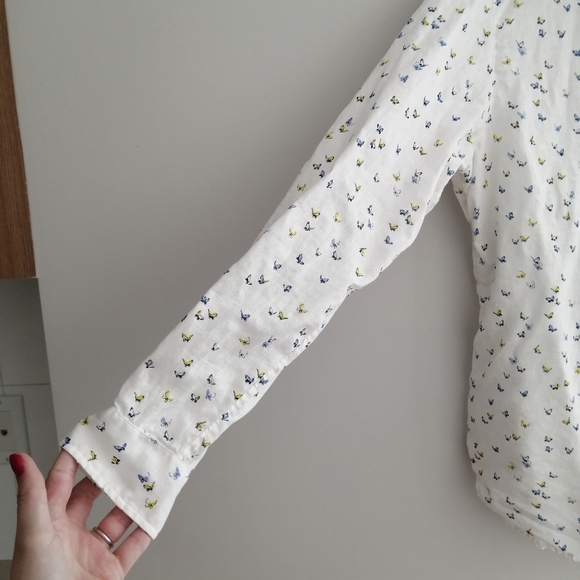 Anthropologie Grayson The Hero 100% Linen Butterfly Print White Button Up 3 or M - Picture 8 of 16